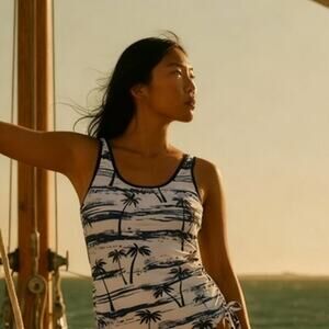 Nautical Bathing Suit Top With Tied Waist Padding Size XL